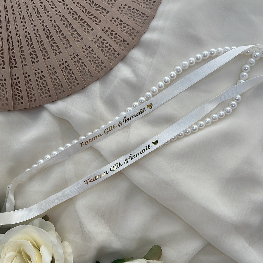 Dökülen incili Saten Yüzük Kurdelesi (En:1cm)