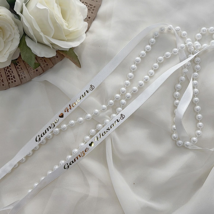 Dökülmeyen incili Saten Yüzük Kurdelesi (En:1cm)