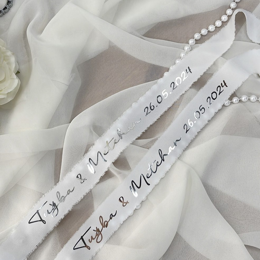 Dökülmeyen İncili Ham İpek Yüzük Kurdelesi (En:2,5cm)