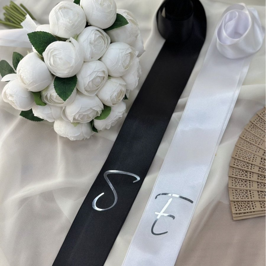 Baskılı Takı Kurdelesi (Sadece Harf Baskılı) (Beyaz + Siyah Renk)