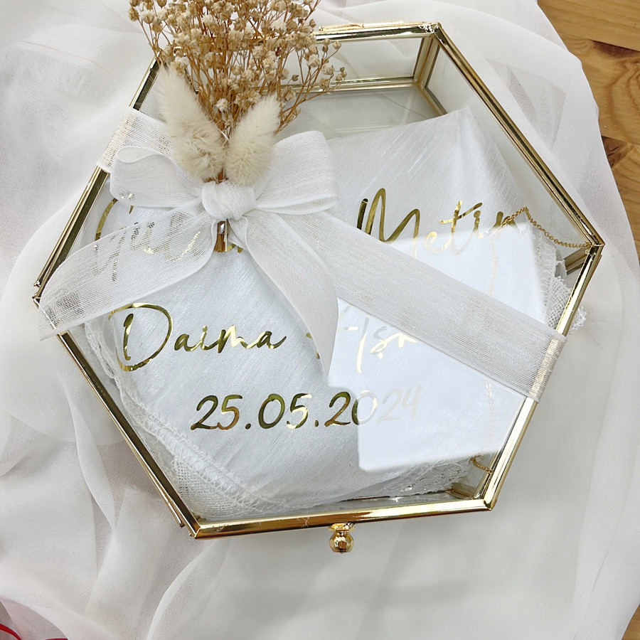 Gold Baskılı Söz Mendili (Altıgen Cam Kutulu)