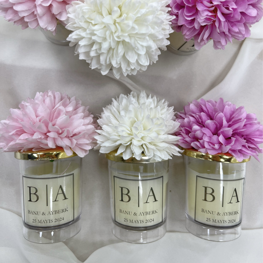 Yapay Çiçek Kafalı Mika Bardak Mum
