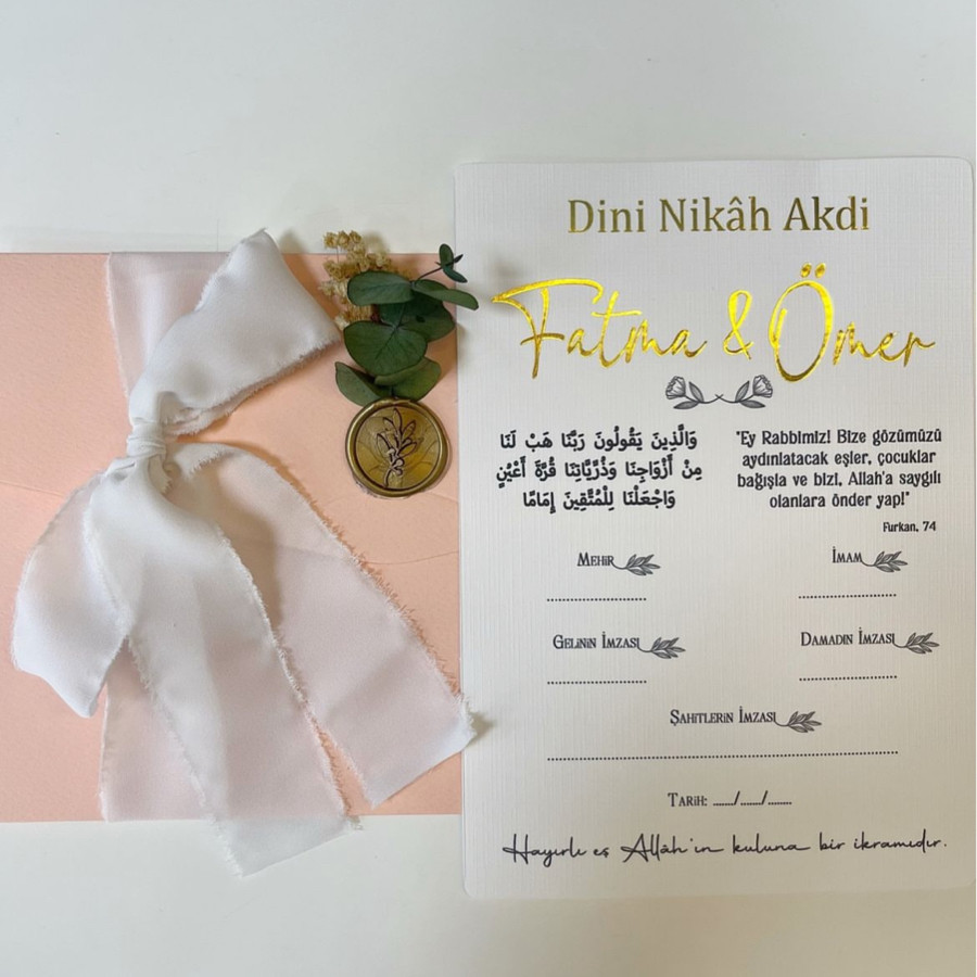 Furkan Süresi Detaylı Dini Nikah Belgesi (Zarflı)