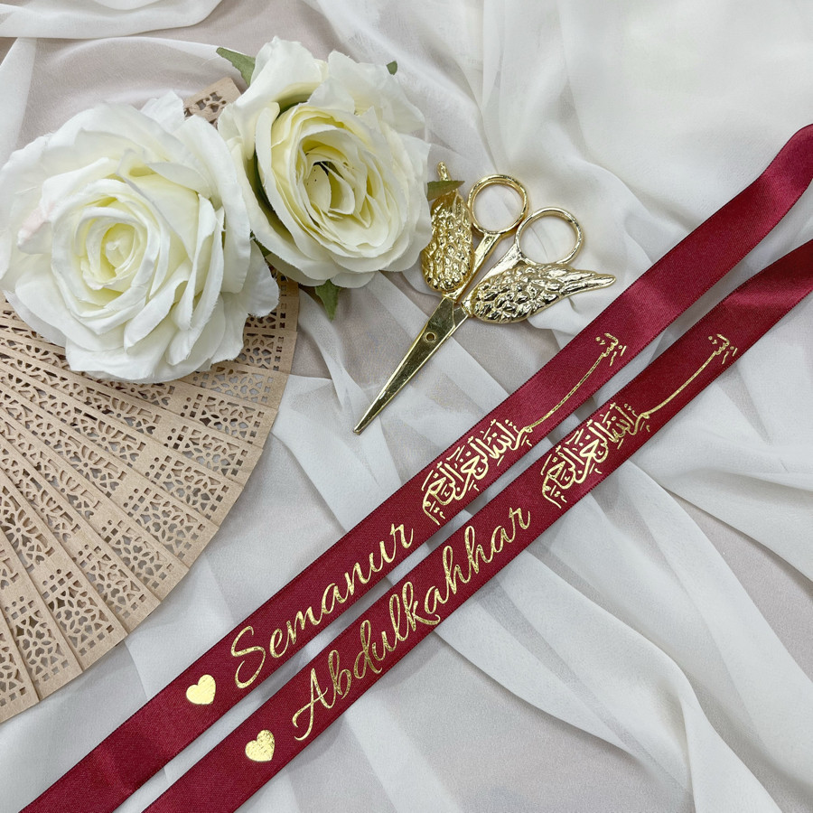 Besmele Detaylı Saten Yüzük Kurdelesi (En:2cm) (Model:1)