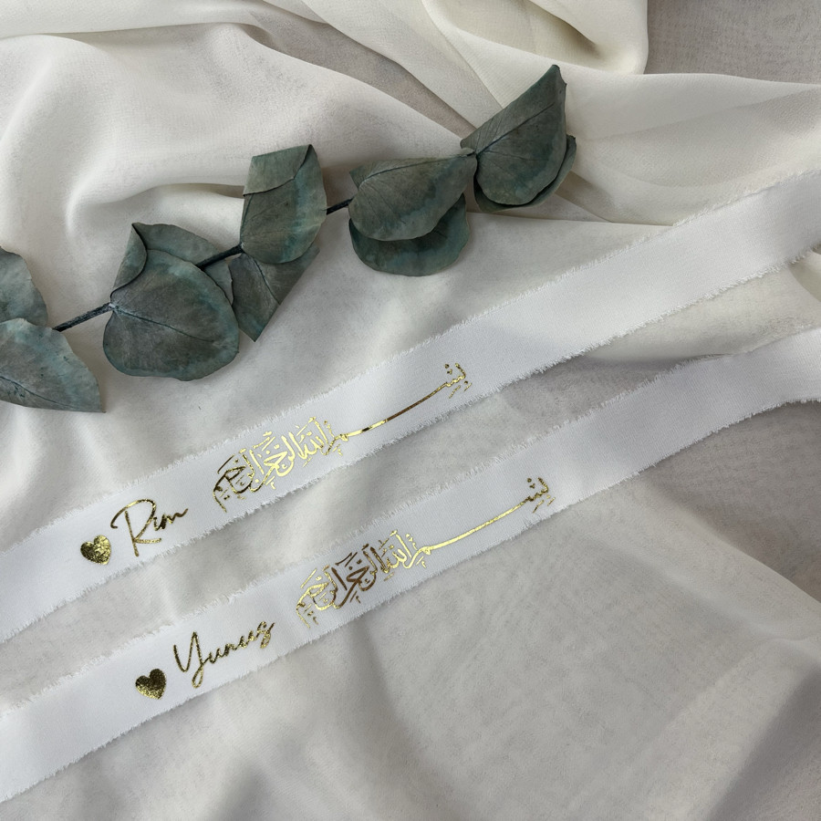 Besmele Detaylı Ham İpek Yüzük Kurdelesi (En:2,5cm)