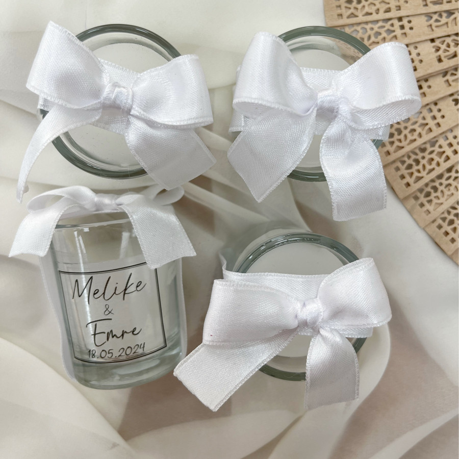 Kurdele Süslemeli Cam Bardak Mum