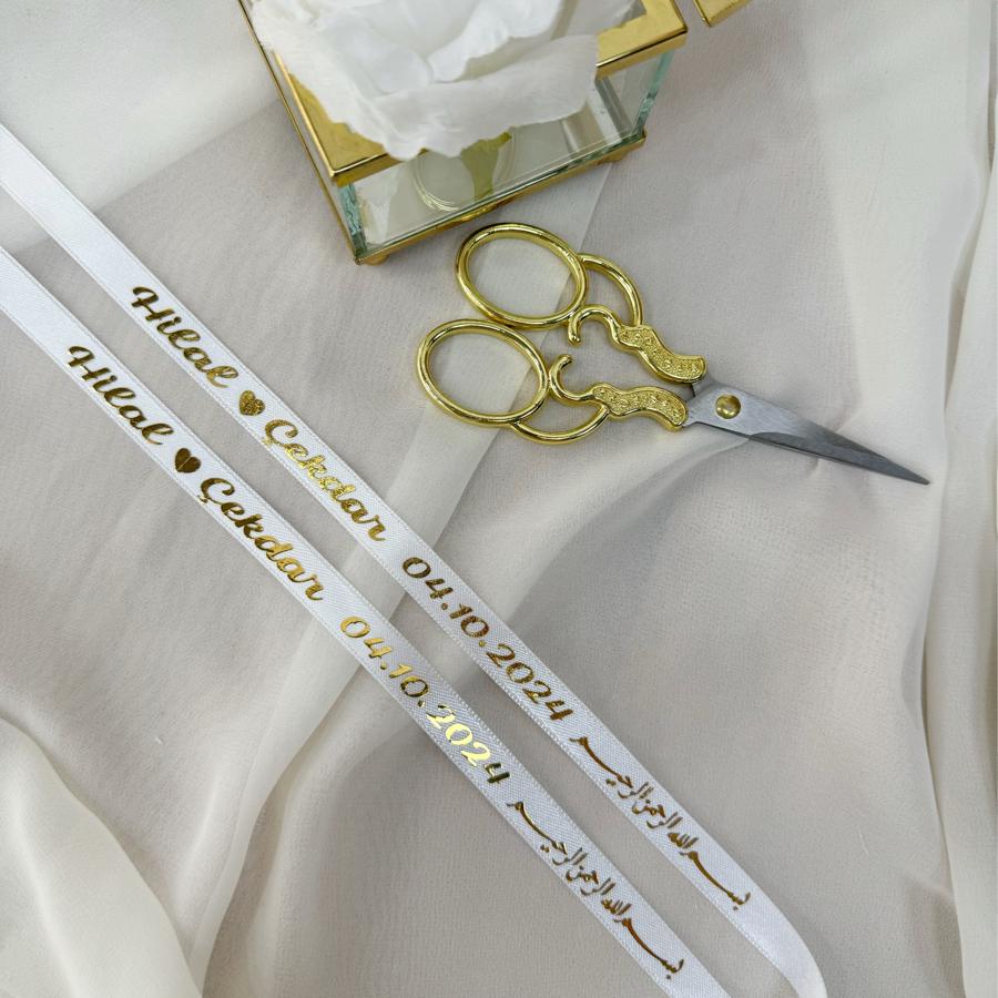 Besmele Detaylı Saten Yüzük Kurdelesi (En:1cm) (Model:2)