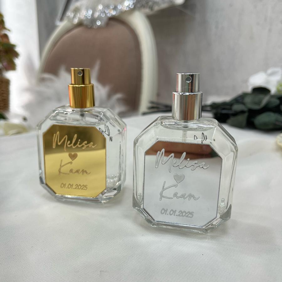 F Serisi Köşeli Cam Şişe Kolonya (30 ml) (İnci ve Sim Eklentili) (Özel aynalı etiket)