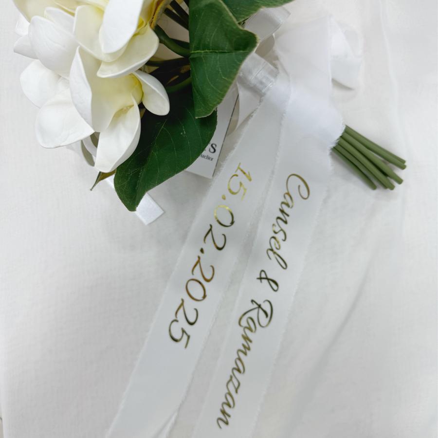 Baskılı Gelin Buketi Kurdelesi (Ham İpek)