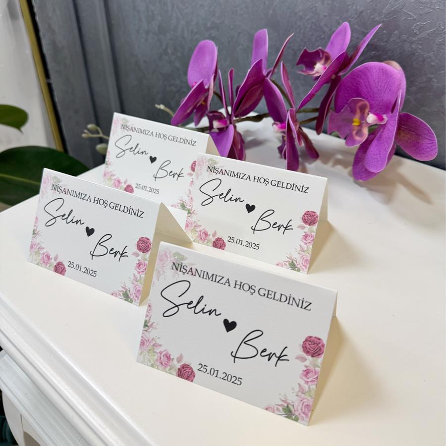 Çiçekli Masa Kartı  (Renkli Baskı + Dokulu Kağıt)