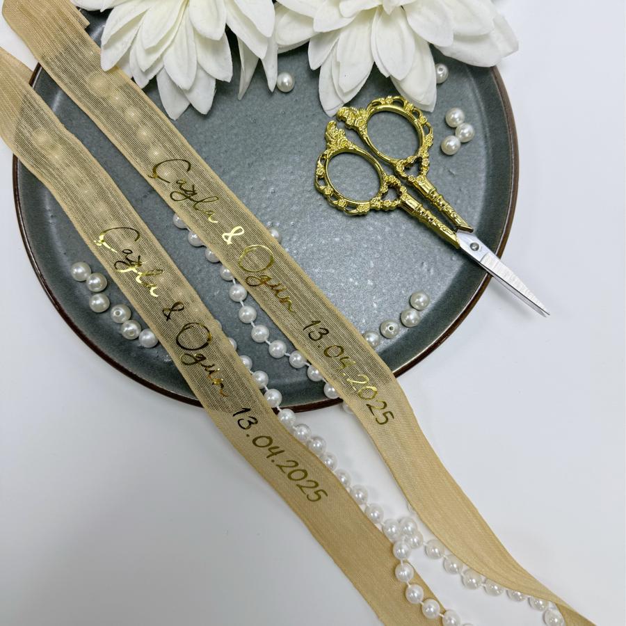 Dökülmeyen İncili Keten Yüzük Kurdelesi (En:2cm)