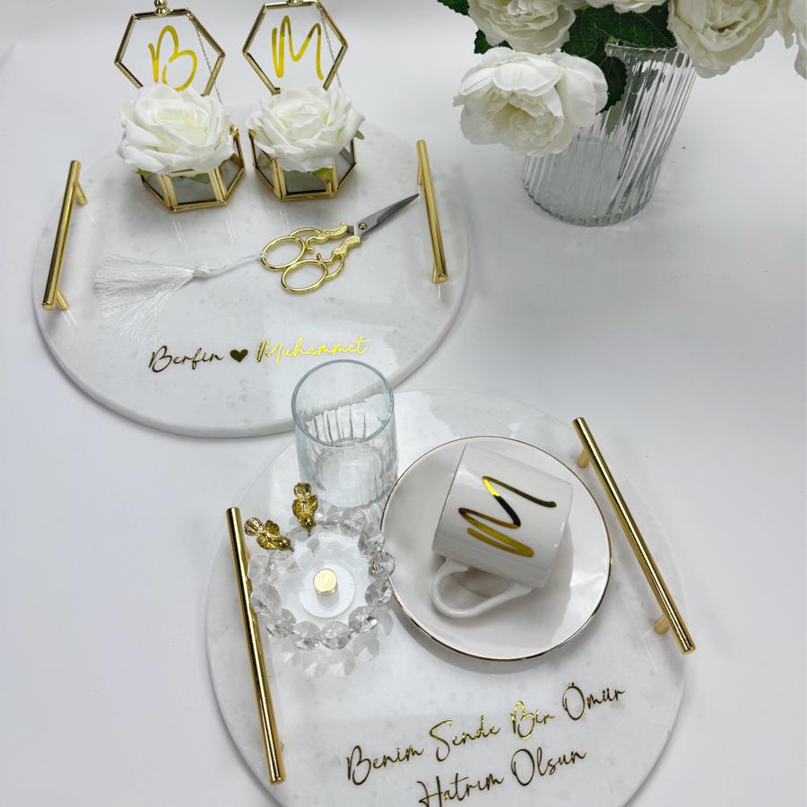 Mermer tepsi Seti (Gold)