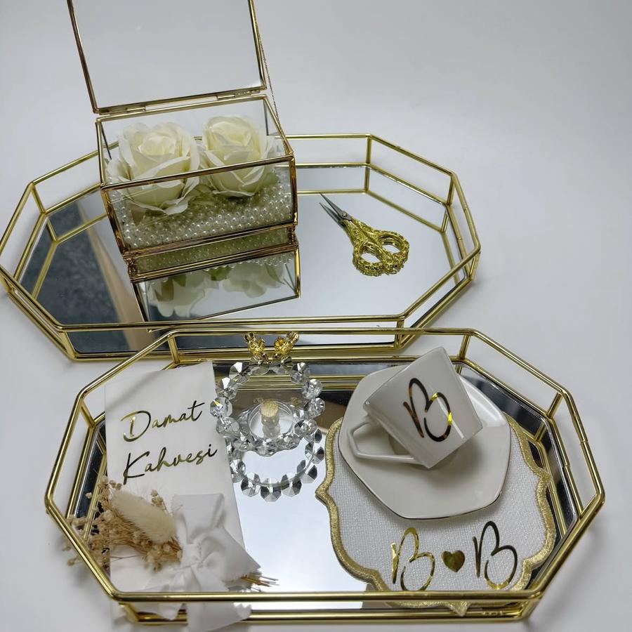Altıgen aynalı tepsi Seti