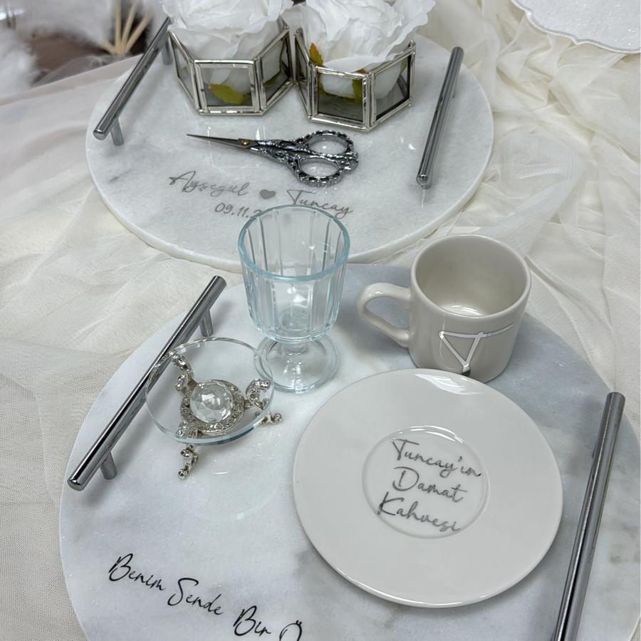 Mermer tepsi seti (Gümüş)