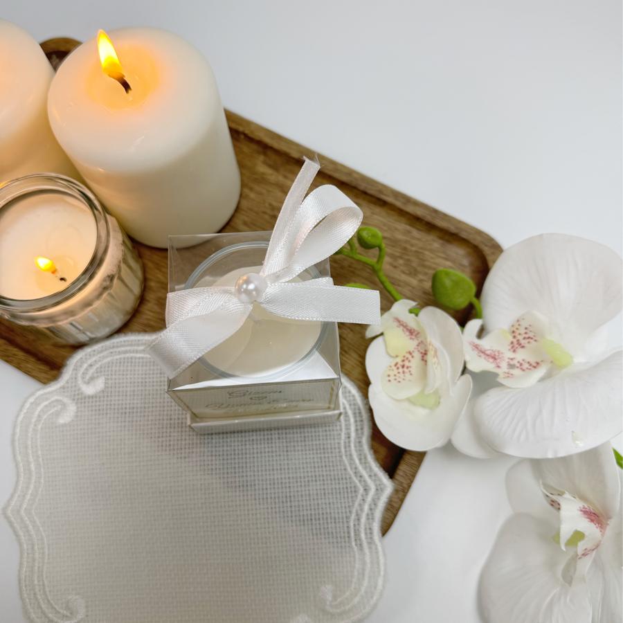 Şeffaf Kutulu Cam Bardak Mum Hediyelik + Varak Etiketli (5x5x7)