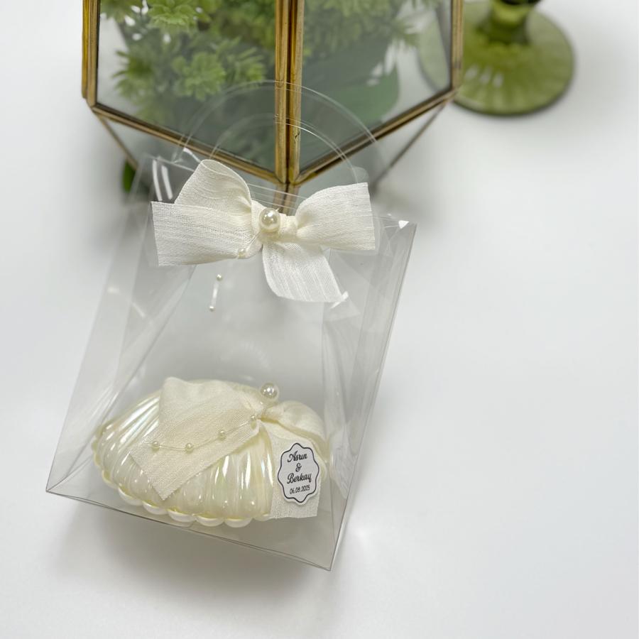 Şeffaf Çantalı İstiridye Mum + İstiridye Kutu