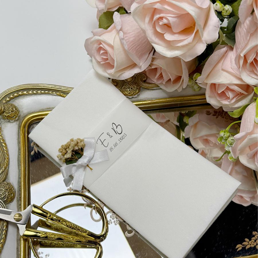 İsme Özel Kumaş Dokulu Servis Peçetesi (Kuru Çiçek Detaylı)