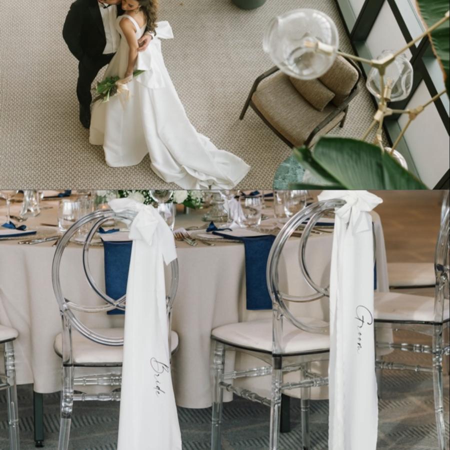 Gelin - Damat Sandalye Kurdelesi (Baskılı) Ham İpek