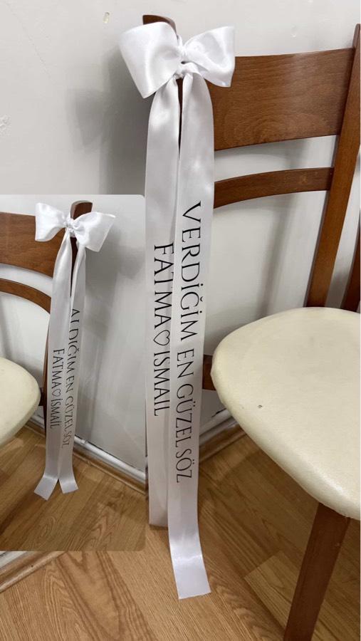 Gelin - Damat Sandalye Kurdelesi (Baskılı) Saten Kurdele
